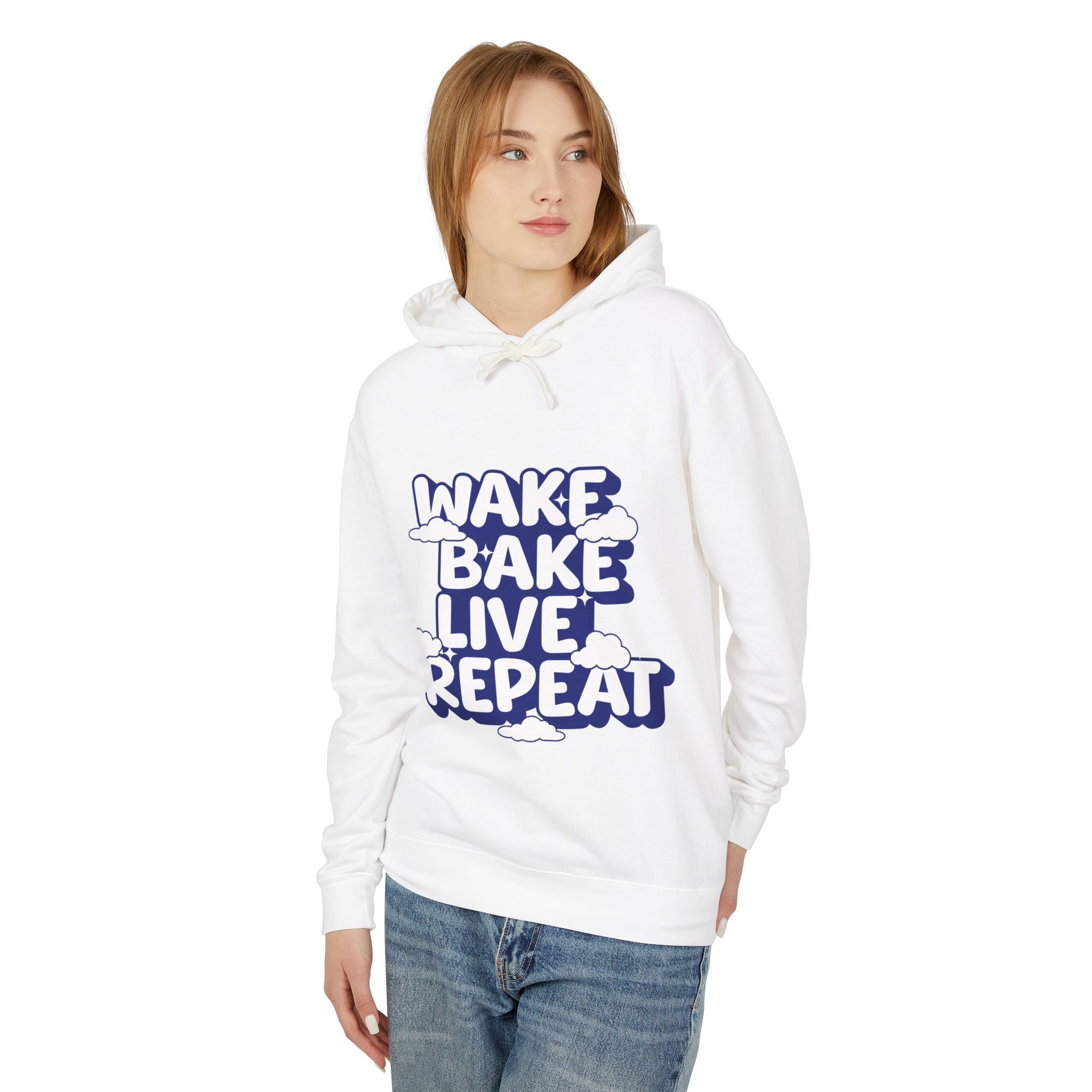 WAKE BAKE LIVE REPEAT - Unisex Lightweight Hooded Sweatshirt - Damned Threads